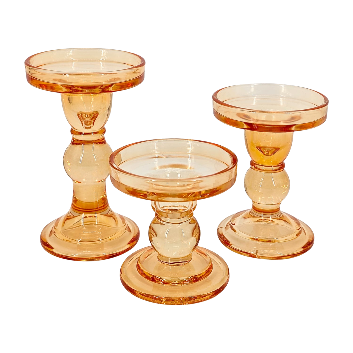 Gold Glass Pillar Candle Holder - Set of 3 (Small Medium Large)
