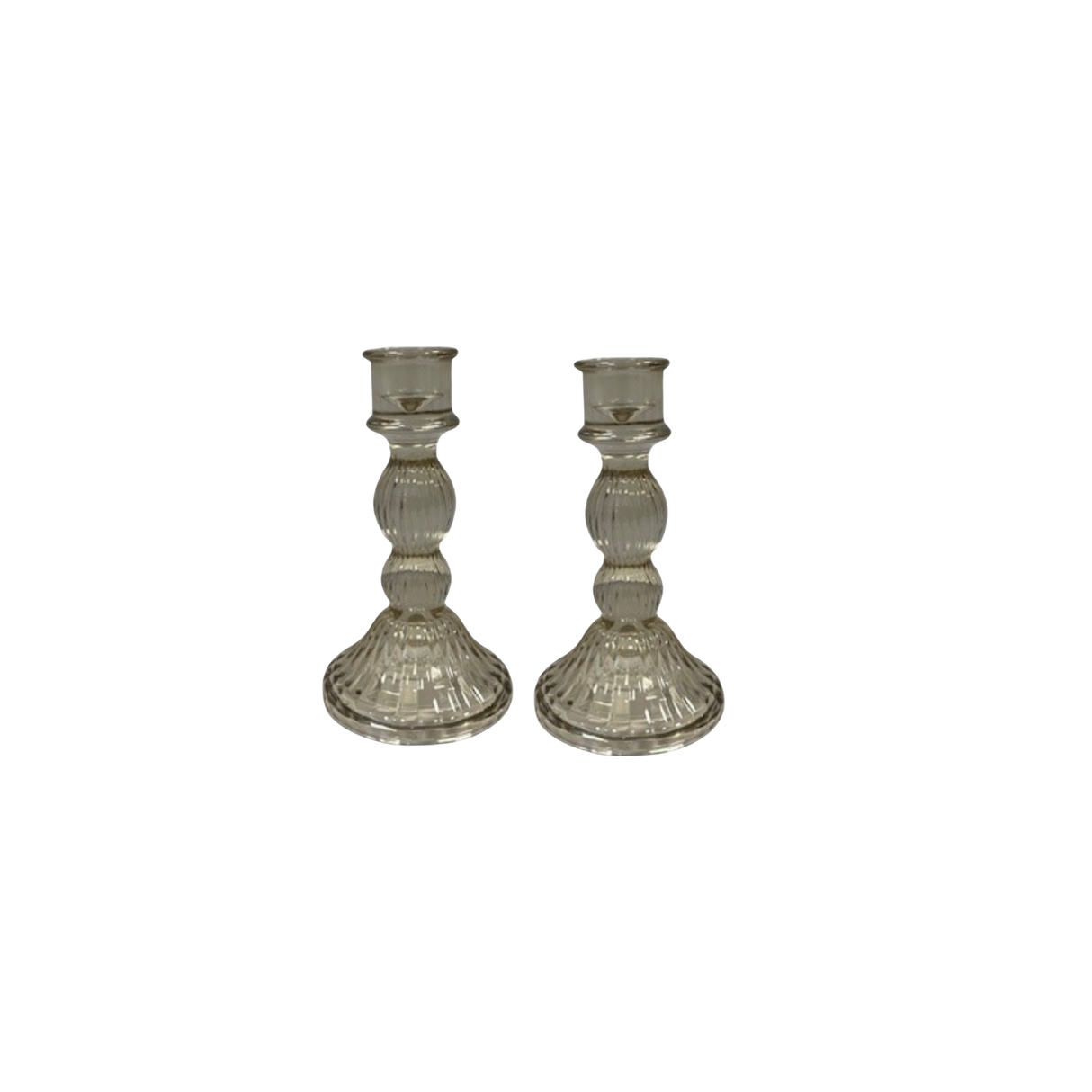Satchville Ribbed Glass Dinner Candle Holders - Smokey Brown Set of 2