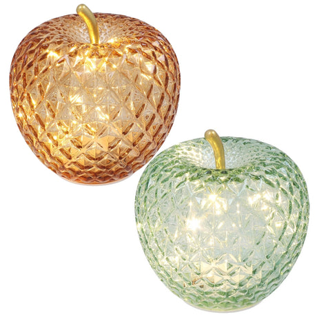 LED Diamond Cut Glass Apple Decoration - Various Colours