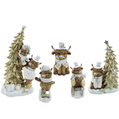 Christmas LED Light Up Highland Cow Figurines