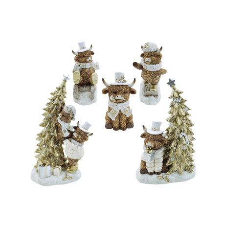 Christmas LED Light Up Highland Cow Figurines