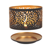 Aroma Jar Candle Metal Silhouette Shade & Tray Set - Black & Gold Tree of Life