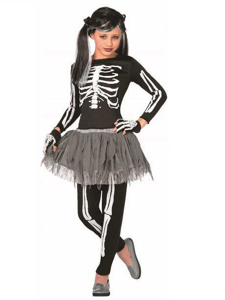 Childs Skeleton Girl Fancy Dress Costume (White Bones) Age 4-6