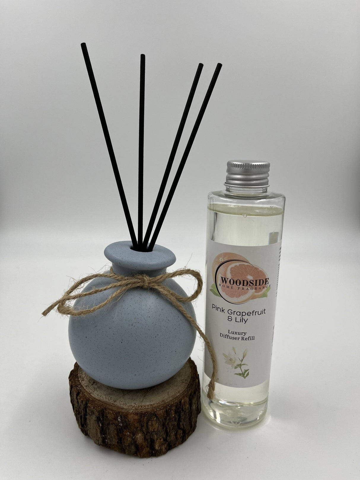 Woodside Round Blue Pastel Ceramic Reed Diffuser Vase with Woodside Luxury Refill
