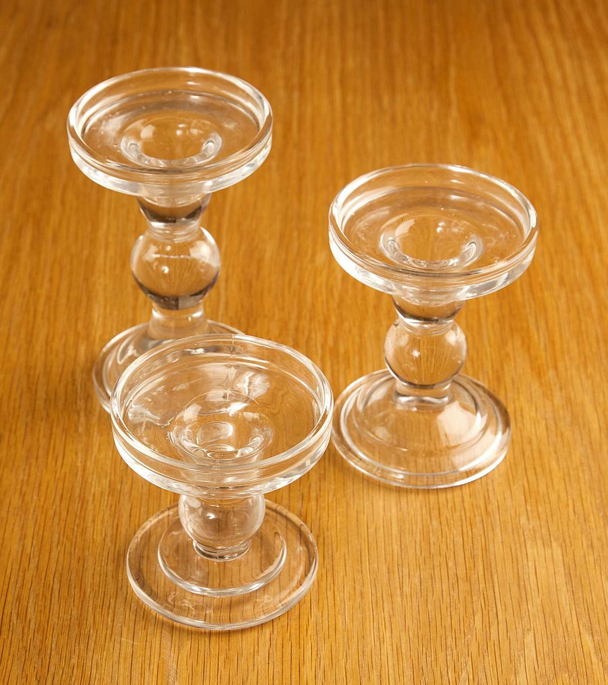 Set of 3 glass pillar candle holders - various sizes