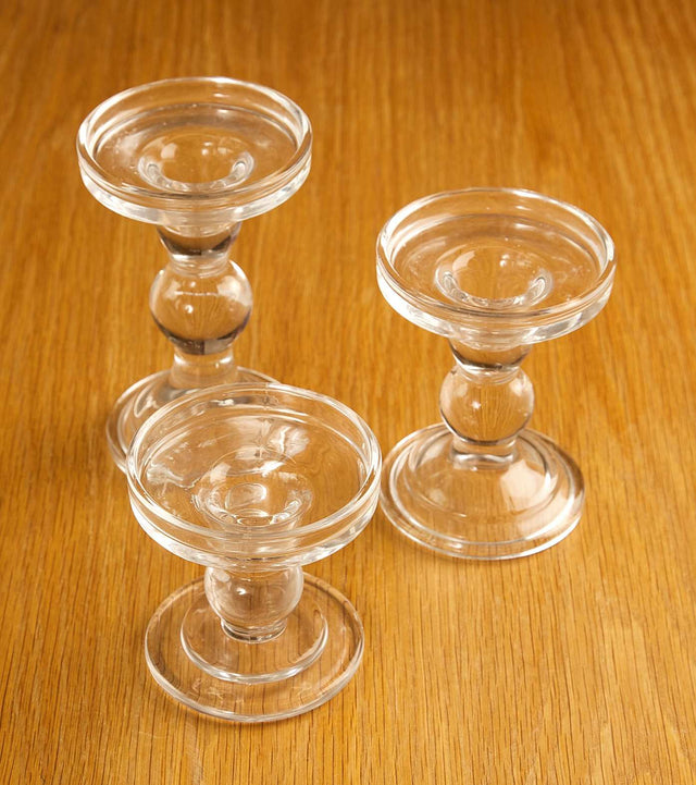 Set of 3 glass pillar candle holders - various sizes