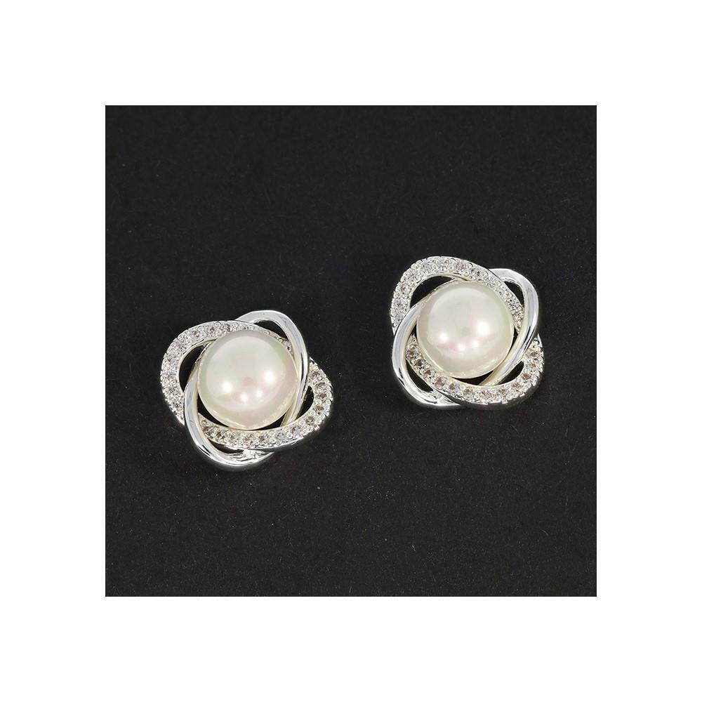 Equilibrium Silver Plated Earrings - Sparkle Pearl Knot Stud