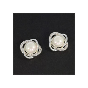 silver plated earrings - sparkle pearl knot stud