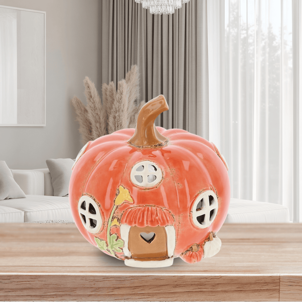 Village Pottery Pumpkin House Tea Light Holder