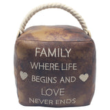 Brown Faux Leather Doorstop - Family