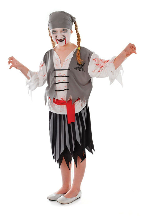 Zombie Pirate Girl Halloween Fancy Dress Costume Outfit Age 4 - 12