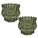 Satchville Decorative Glass Tea Light Holders - Vintage Green Set of 2