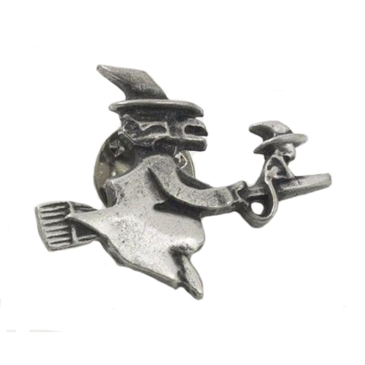 English Pewter Tie Pin or Lapel Badge - Witch & Cat
