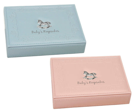 Faux Leather Baby`s Keepsakes Box - Blue or Pink Christening Gift