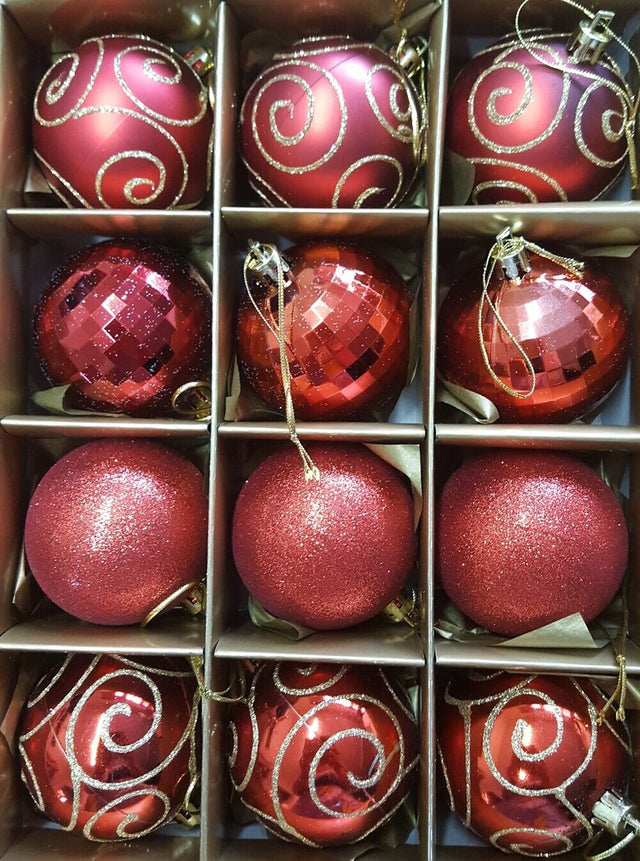 Christmas Tree Shatterproof Baubles in Red Gold or Silver in Various Sizes
