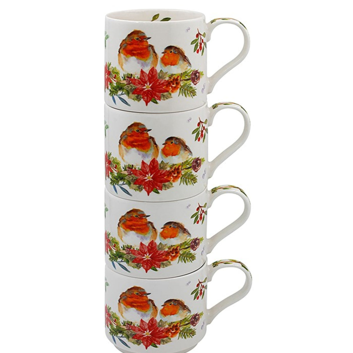 Jennifer Rose Stacking Mugs Gift Set - Winter Robin