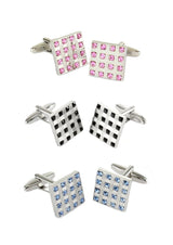 Diamante Mens Dress Cufflinks -  Pink Black or Blue
