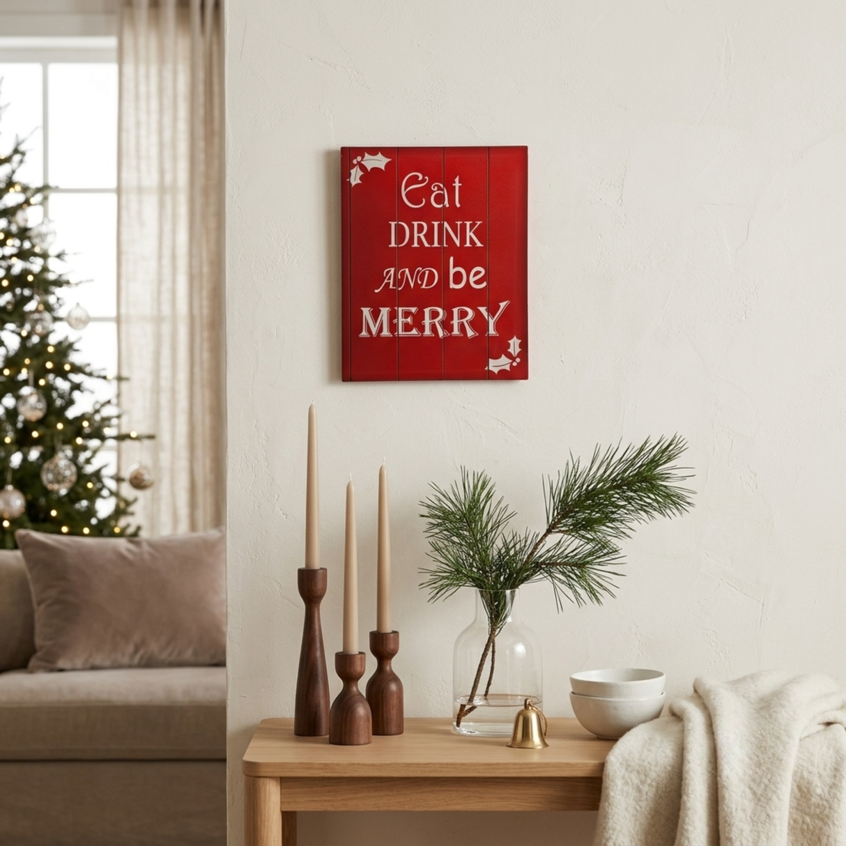 Christmas Decoration - Wooden Wall Art  Eat Drink & Be Merry