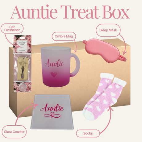 Auntie Pink Infinity Heart - Mug & Coaster Set With Cosy Socks Treat Box