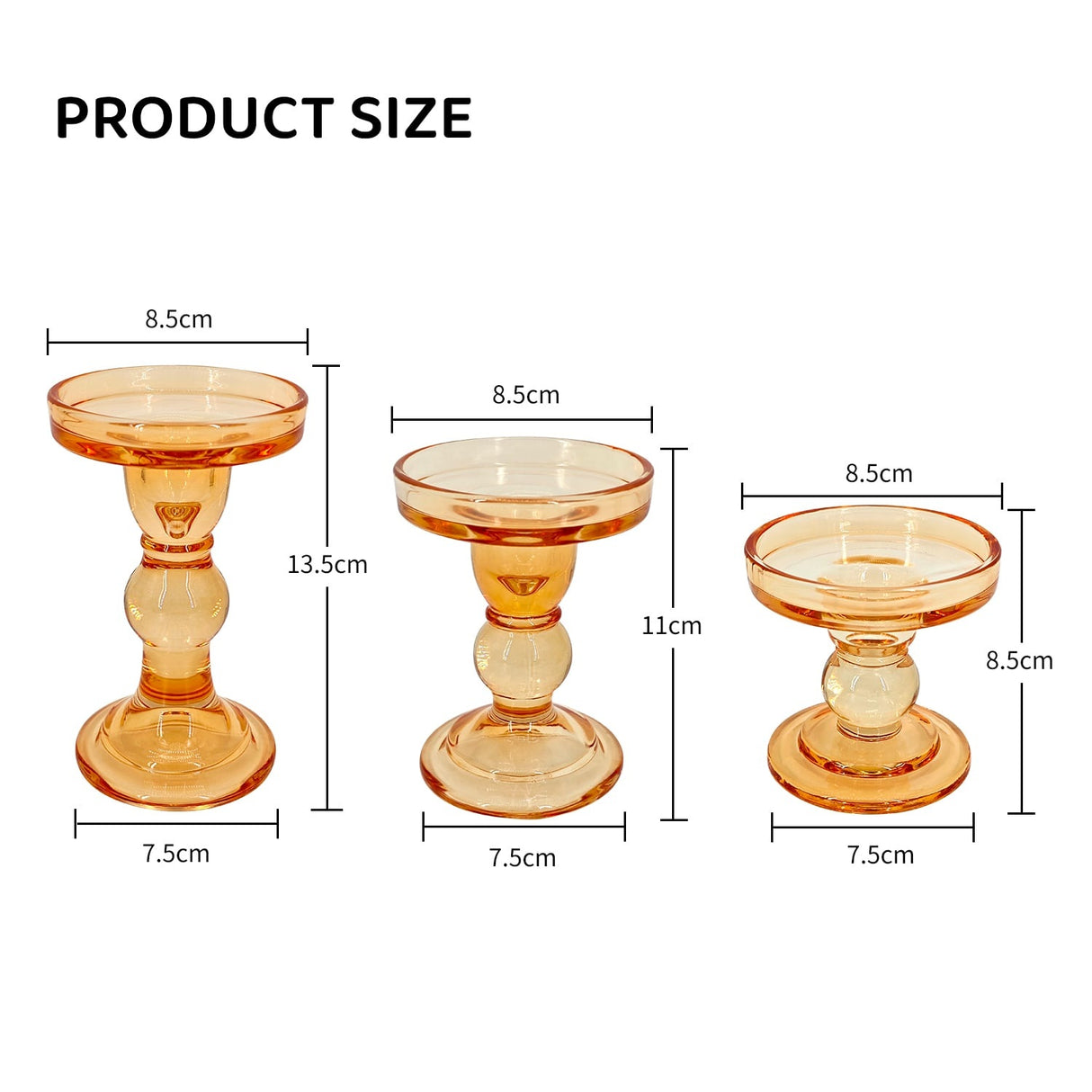 Gold Glass Pillar Candle Holder - Various Sizes