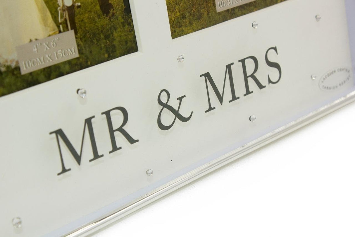 Amore Silver Plated Double Photo Frame 4x6" - Mr & Mrs