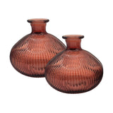 Set of 2 Ribbed Glass Vases 14x13cm - Various Colours