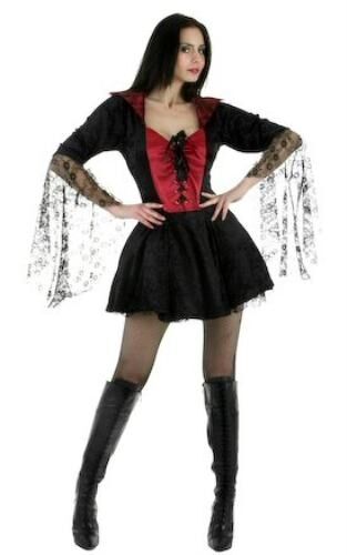 Sexy Black Widow Vampiress Gothic Fancy Dress Costume Size 12-14