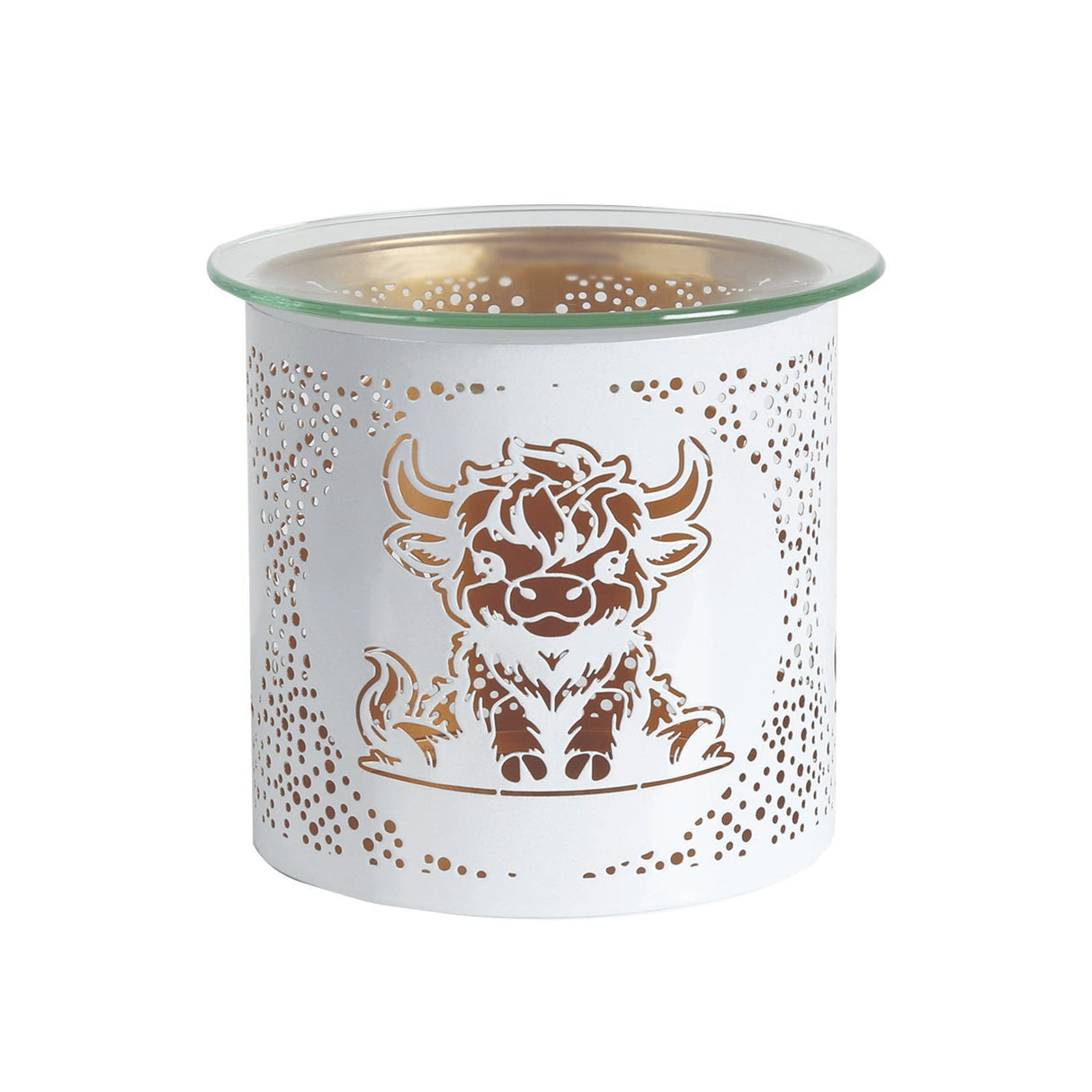 Aroma Metal Silhouette Wax Melt Burner/Candle Holder - White & Gold Highland Cow