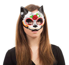 Fancy Dress Day of the Dead Kitty Half Face Mask
