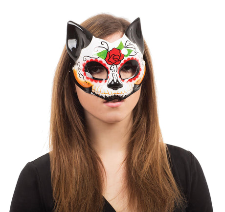 Fancy Dress Day of the Dead Kitty Half Face Mask