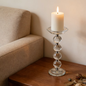 Glass Pillar Candle Holder Crystal Ball Design - Various Sizes