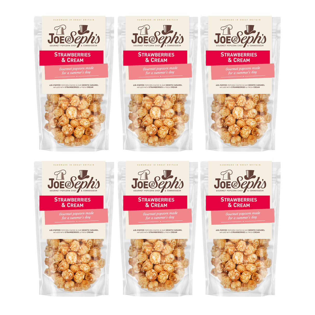 Joe & Seph's Popcorn Snack Packs 30g - Strawberries & Cream (6 Pack)
