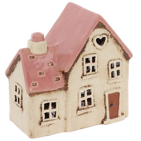 Village Pottery Double Heart House Tea Light Holder - Cream