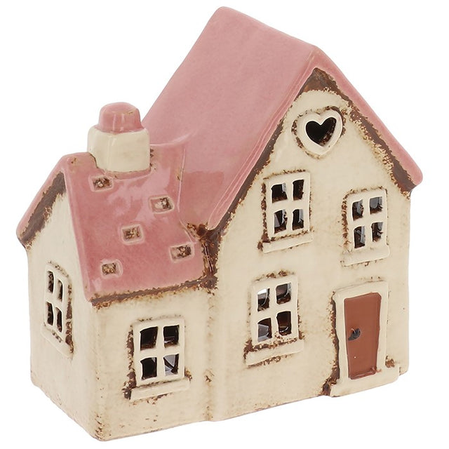 Village Pottery Double Heart House Tea Light Holder - Cream