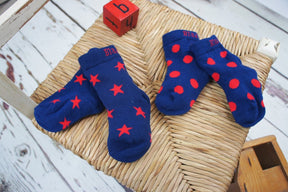 Blade & Rose Pack of 2  Navy & Red Spots & Stars Socks - Various Sizes