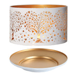 Aroma Jar Candle Metal Silhouette Shade & Tray Set - White & Gold Heart Tree