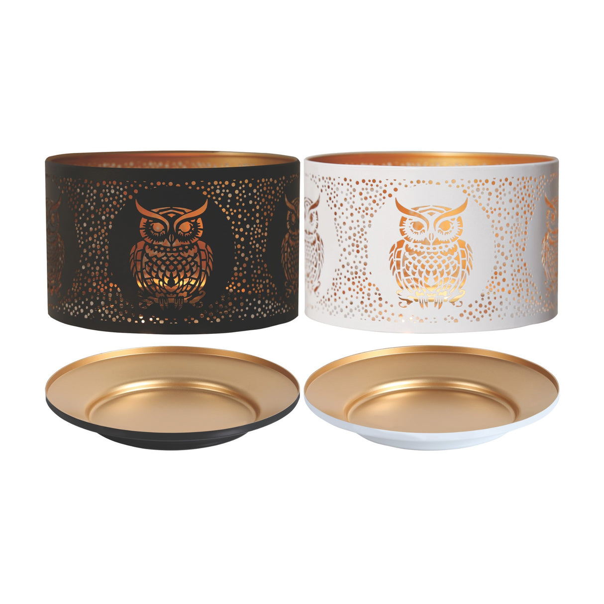 Aroma Jar Candle Metal Silhouette Shade & Tray Set Owl Design - Various Colours