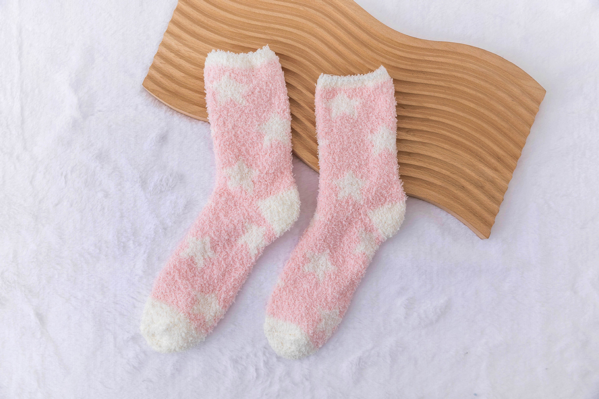 Fluffy Cosy Socks Stars Design One Size - Various Colours