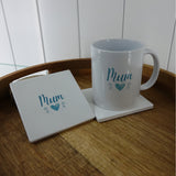 Heart & Flowers Mug & Coaster Sets - Teal