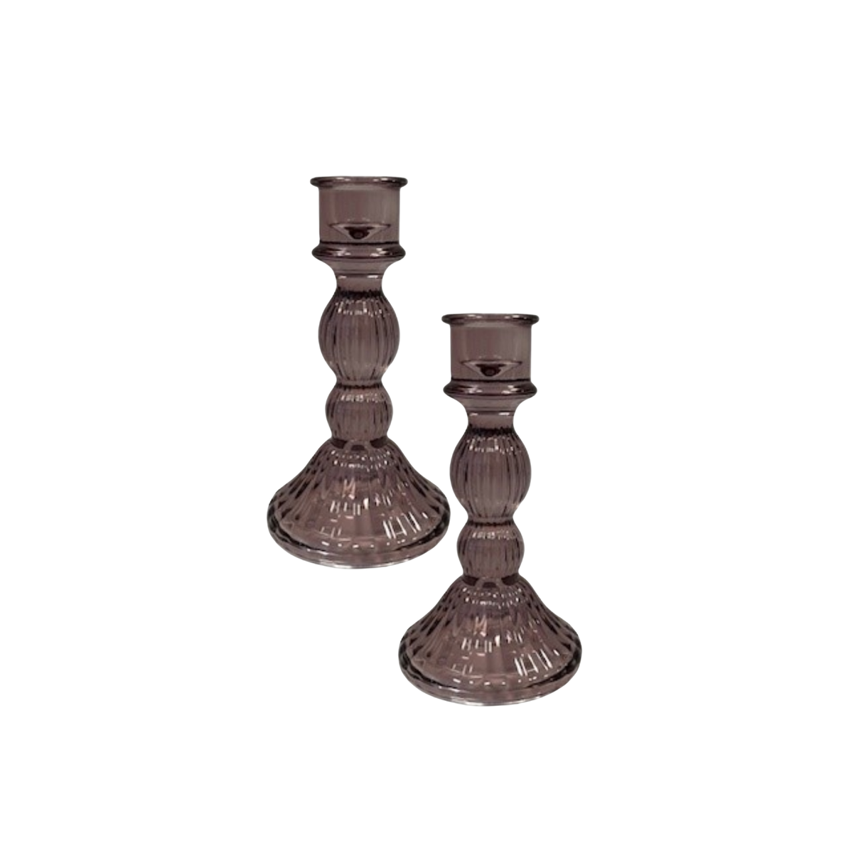 Satchville Ribbed Glass Dinner Candle Holders - Amethyst Set of 2