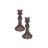Satchville Ribbed Glass Dinner Candle Holders - Amethyst Set of 2