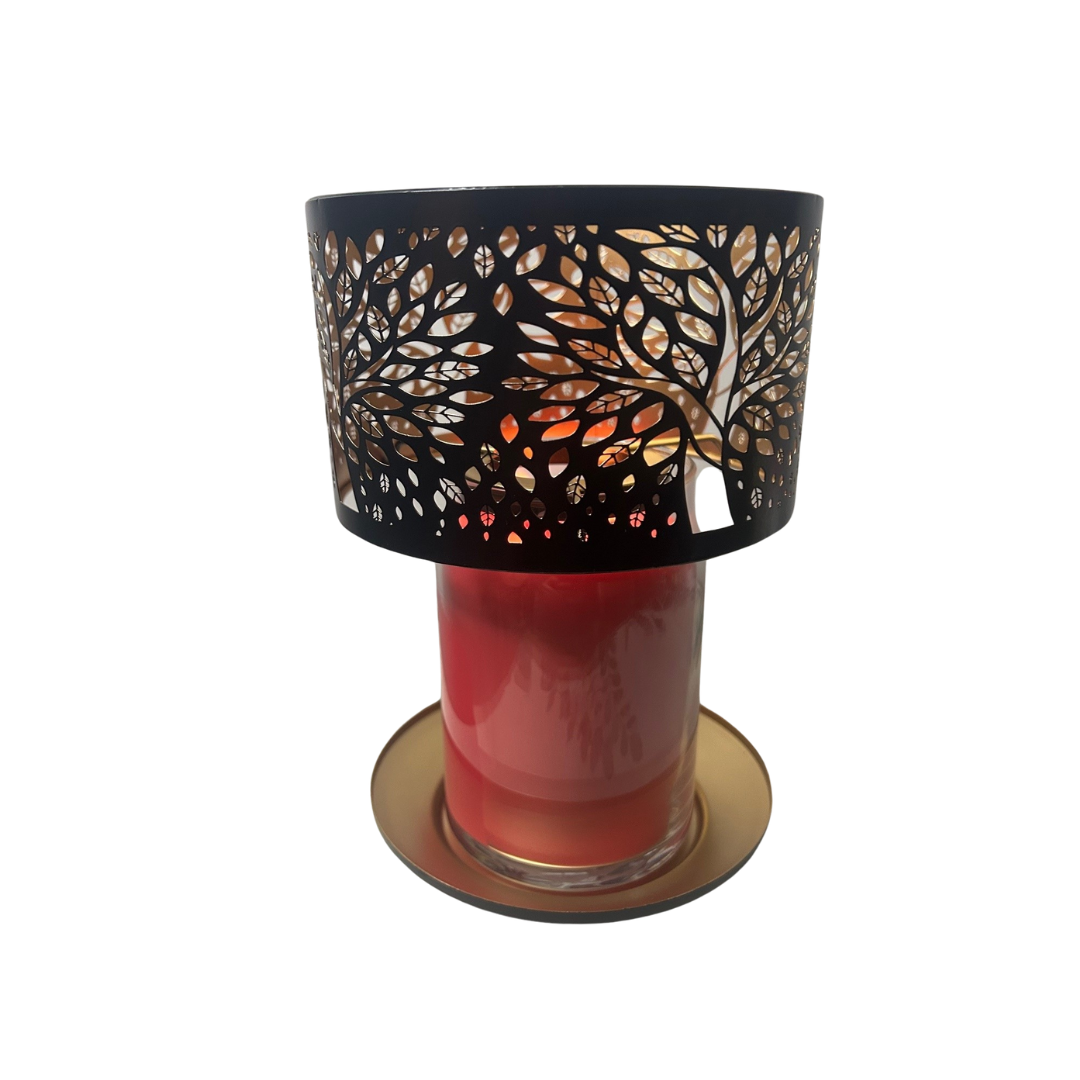 Aroma Jar Candle Metal Silhouette Shade & Tray Set - Black & Gold Tree of Life