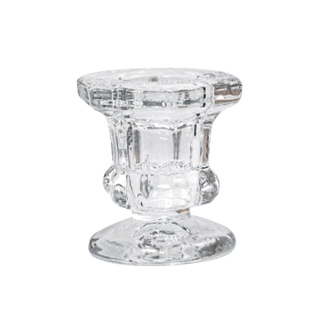Clear Glass Candlestick Holders (5.8cm) - Hexagon Design