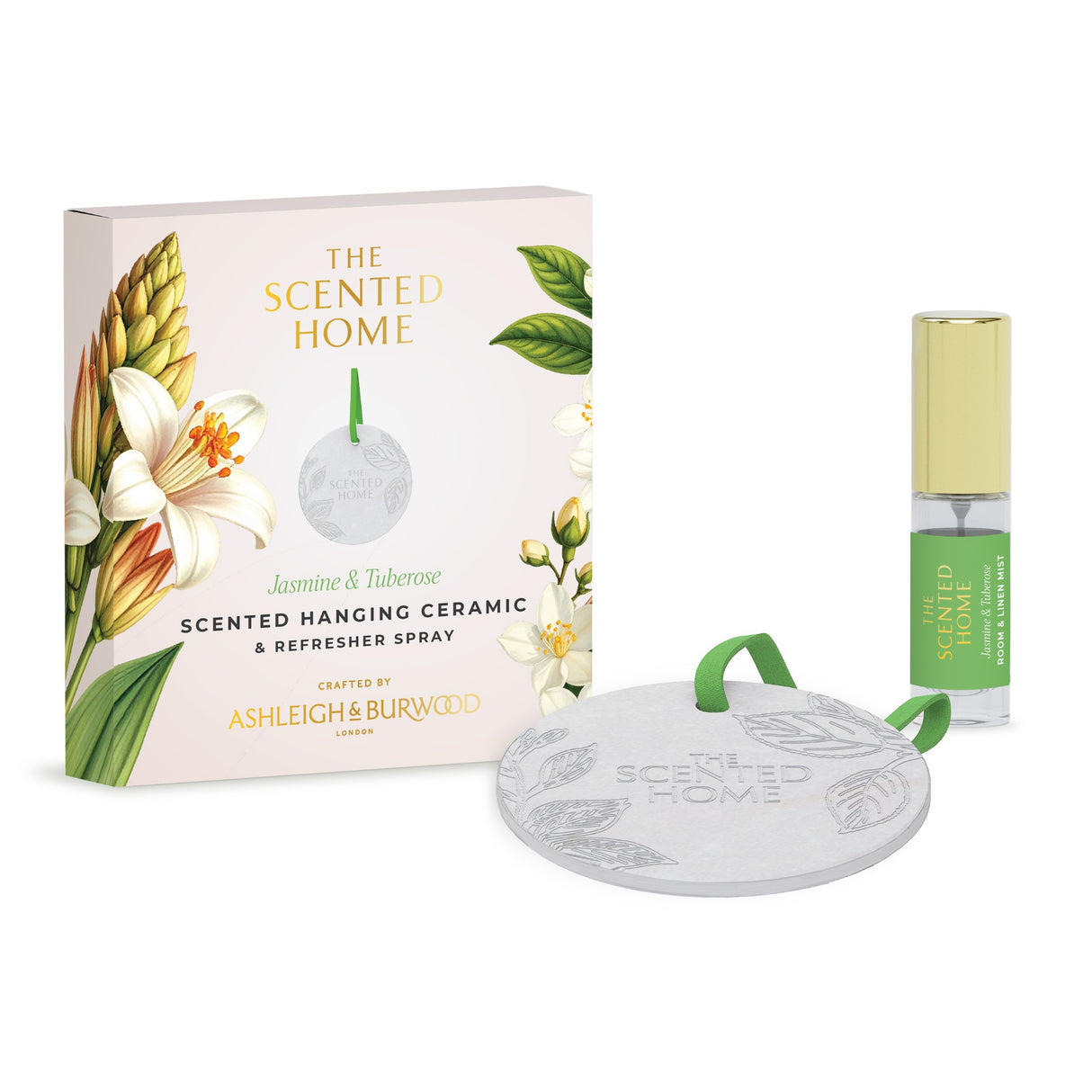 Ashleigh & Burwood New Scented Home Hanging Ceramic & Refresher Spray - Jasmine & Tuberose