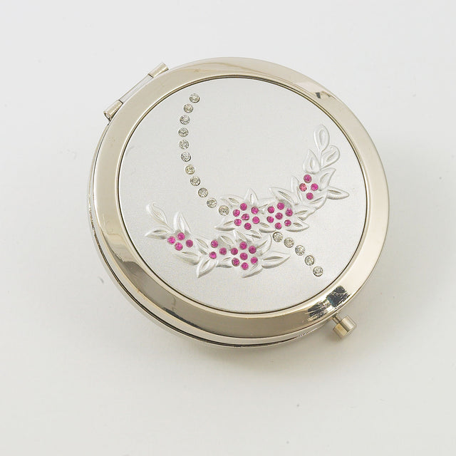 Compact Mirror - Diamante Flower Pattern