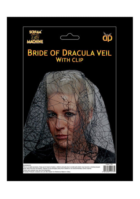 Bride Of Dracula Veil With Hair Clip Halloween Fancy Dress Costume Accessory