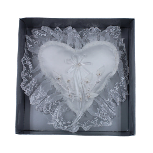 White Rosebud Ring Pillow