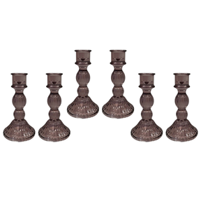 Satchville Amethyst Ribbed Glass Dinner Candle Holders - Various Sets