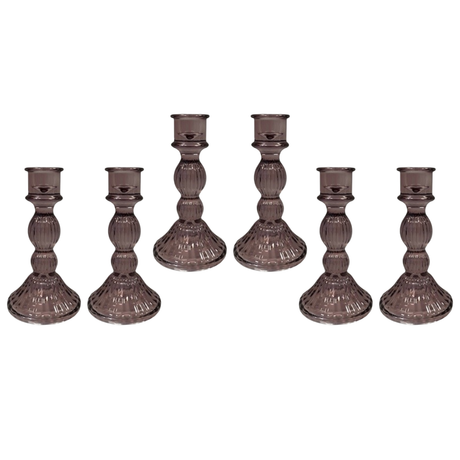 Satchville Amethyst Ribbed Glass Dinner Candle Holders - Various Sets