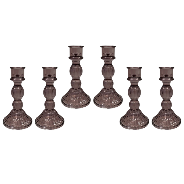 Satchville Amethyst Ribbed Glass Dinner Candle Holders - Various Sets
